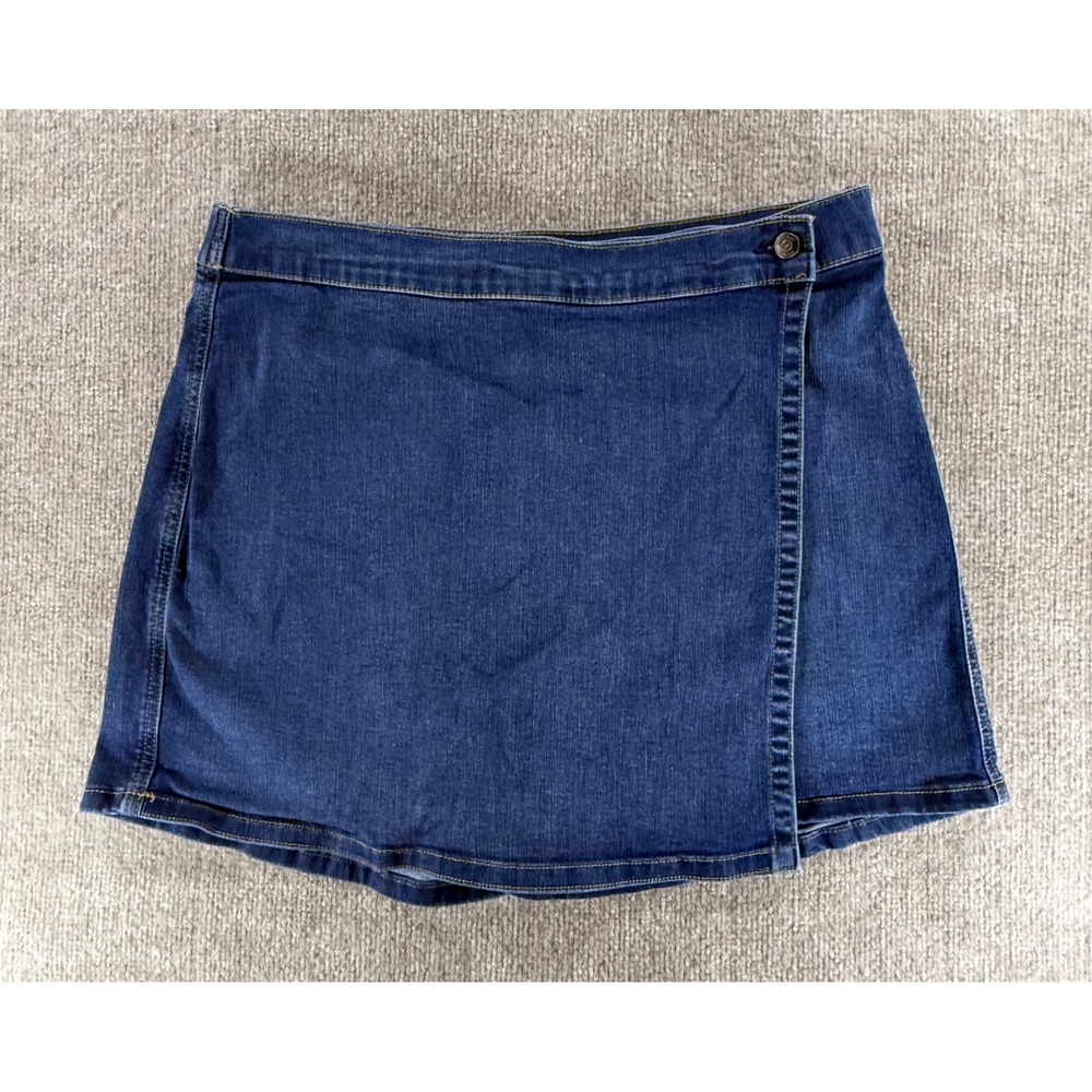 Crown & Ivy Womens Denim Skort Dark Wash Wrap Front Stretch Jean Shorts Size 14